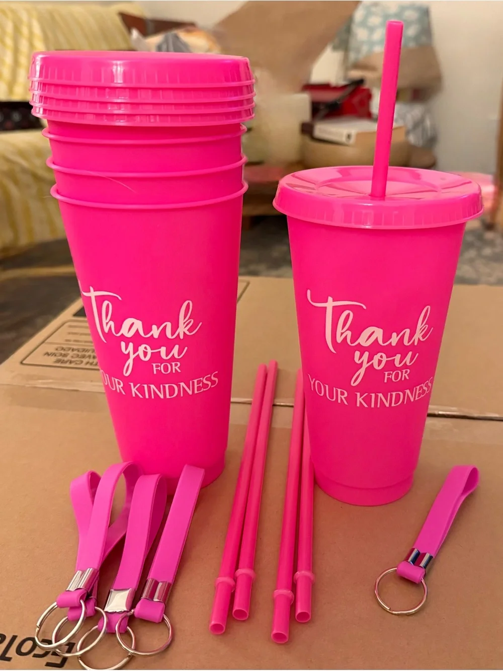 Set of 45 inspirational Travel Tumblers with Straws and Keyring Bands